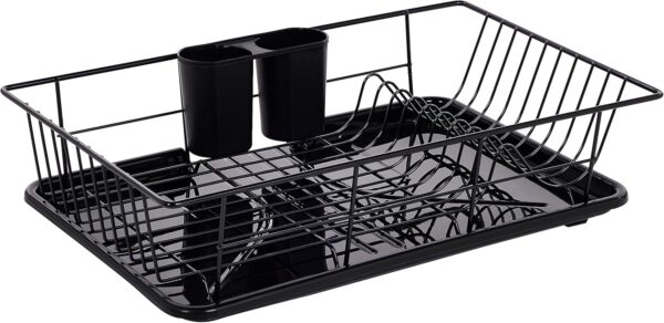 Sweet Home Collection Metal, Plasic ,Dish Drainer Drain Board and Utensil Holder Simple Easy to Use, 12" x 19" x 5", Black - Image 2