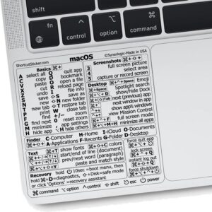 Synerlogic Mac OS Shortcuts Sticker | Keyboard Stickers for macOS | No-Residue Laminated Vinyl MacBook Cheatsheet for Laptop | MacBook Shortcuts 2025 (Clear/Black)