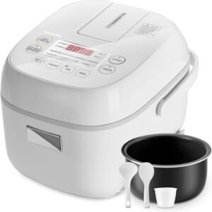 Toshiba Mini Rice Cooker, 3 Cups Uncooked Small Rice Cooker, Steamer & Warmer, With Fuzzy Logic And One-Touch Cooking, 24 Hour Delay Timer And Auto Keep Warm Feature, White