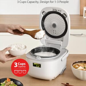 toshiba mini rice cooker, 3 cups uncooked small rice cooker, steamer & warmer, with fuzzy logic and one touch cooking, 24 hour delay timer and auto keep warm feature, white
