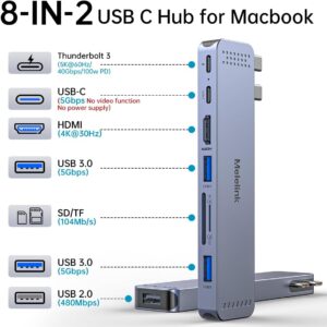usb c hub adapter for macbook pro/air m4 m3 m2 m1 2025 2018 13" 14" 15" 16", mac multiport adapter, 8 in 2 macbook accessories dongle with hdmi 4k, thunderbolt 3, usb c&a data ports, sd tf card reader
