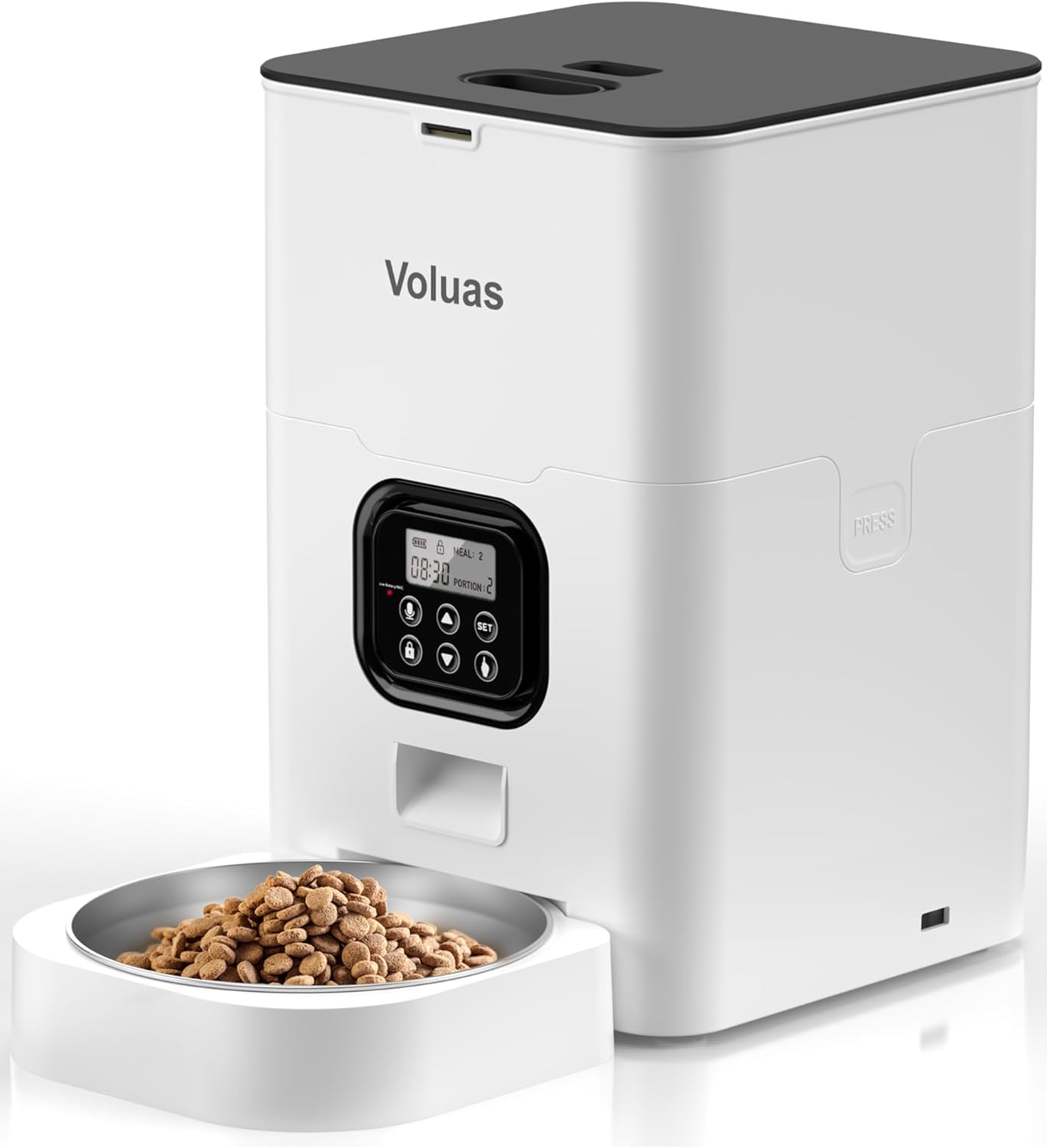 VOLUAS Automatic Cat Feeders – Timed Pet Feeder for Cats and Dogs with Dry Food Dispenser, Desiccant Bag, Programmable Portion Control, 4 Daily Meals, 10s Voice Recorder