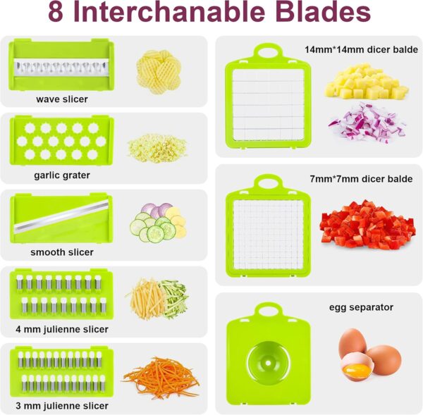 vegetable chopper mandoline slicer,veggie chopper, multifunctional 10 in 1 food choppers, kitchen vegetable slicer dicer cutter,onion mincer,cheese grater,colander basket,kitchen gadgets (gray/green)
