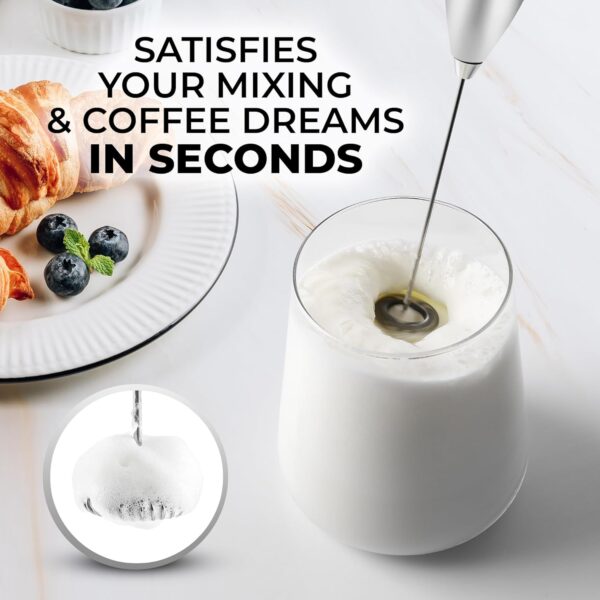 Zulay Powerful Milk Frother for Coffee with Upgraded Titanium Motor - Handheld Electric Whisk, Milk Foamer, Mini Mixer & Coffee Blender for Frappe, Latte, Matcha, No Stand - Silver - Image 2