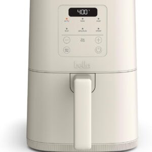 bella 4Qt Slim Air Fryer, Fits-anywhere™ Kitchenware, EverGood™ Ceramic Nonstick Coating, Adjustable Temperature, 6 Preset Cooking Options, 60 Min Auto Shutoff w Audible Tone, 3.3lb Capacity, Oatmilk