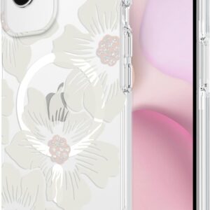 kate spade new york iPhone 16e (2025) / 15/14/ 13 Case - Compatible with MagSafe - Designer Phone Case - Hollyhock Cream Floral