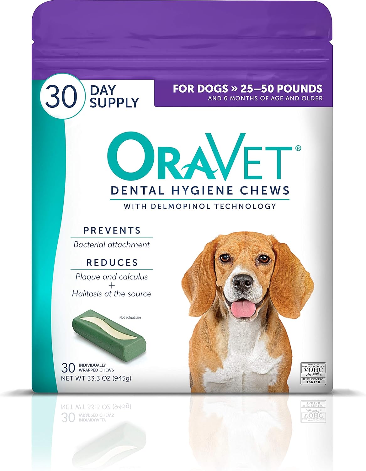 ORAVET Dental Chews for Dogs, Oral Care and Hygiene Chews (Medium Dogs, 25-50 lbs.) Purple Pouch, 30 Count ORAVET Dental Chews for Dogs, Oral Care and Hygiene Chews (Medium Dogs, 25-50 lbs.) Purple Pouch, 30 Count