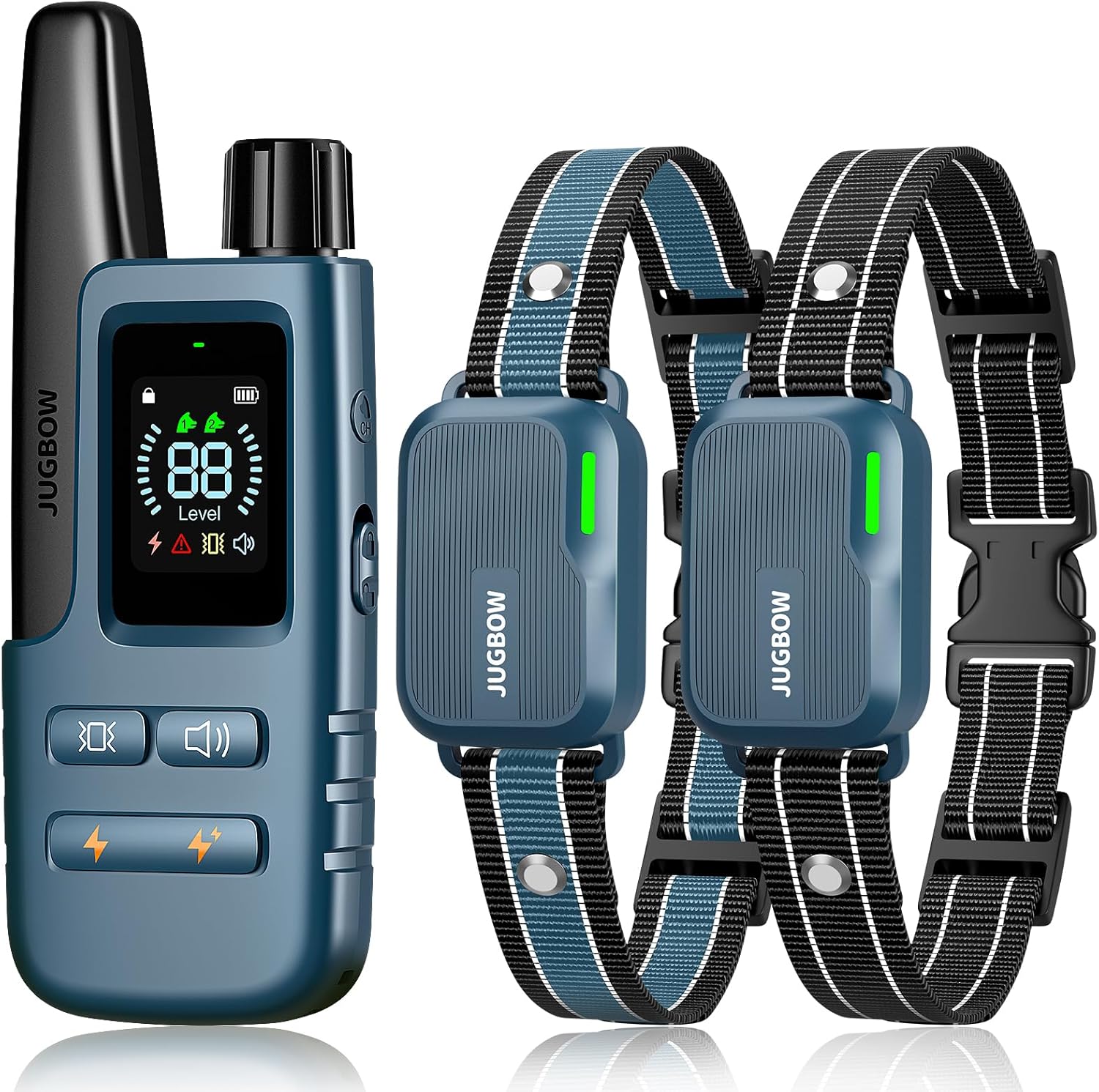 Jugbow Dog Shock Collar 2 Dogs (10-120Lbs) – 4200FT Dog Training Collar with Remote IPX7 Waterproof Electric Collar with 4 Training Modes, Rechargeable e-Collar for Lager Medium Small Dog Cyan Blue