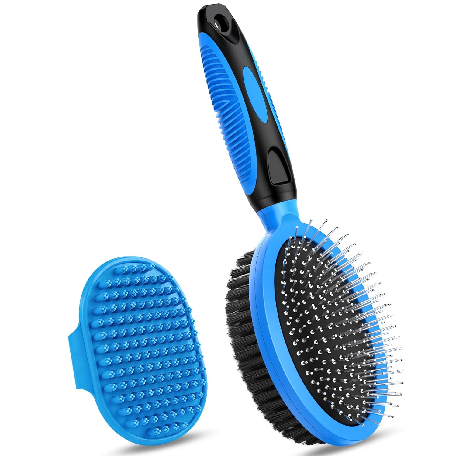 2PCS Pet Grooming Tools – Double-Sided Brush for Shedding and Bathing, Suitable for Short/Long Haired Dogs Cats and Horses, Deshedding Dog Brush, Mane & Tail Combs for Horses – Pet Supplies (Blue)