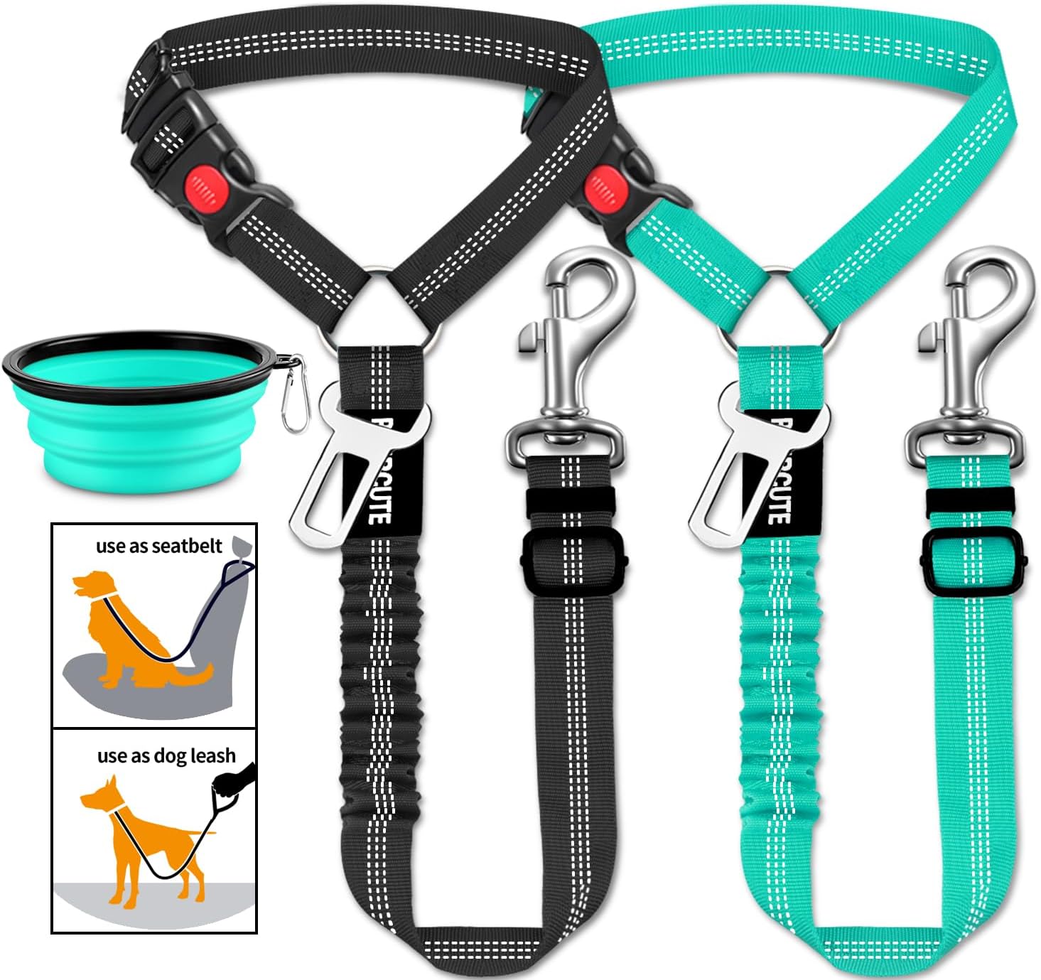 3 Piece Dog Car Seat Belt Set – Retractable Adjustable Pet Seatbelts for Vehicle Headrests – Heavy Duty, Elastic & Durable Car Harness for Dogs