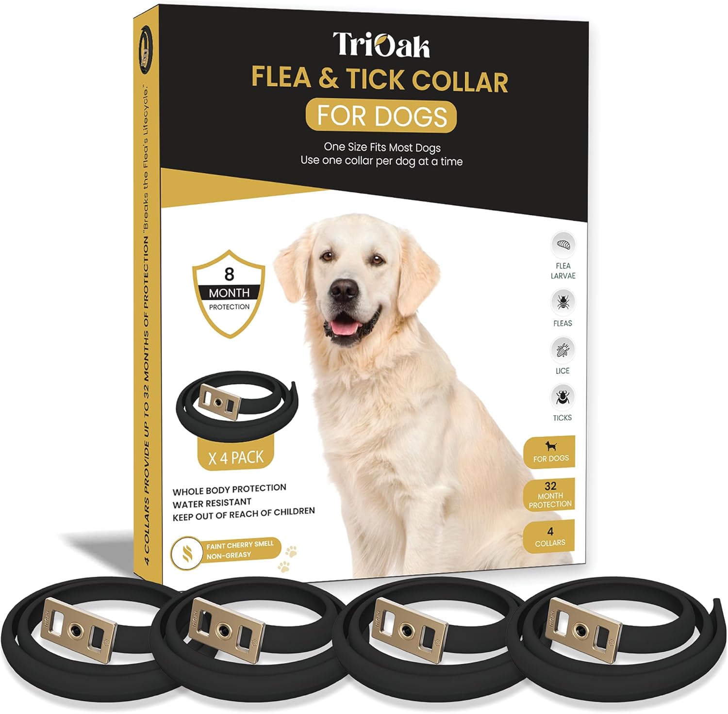 4 Pack Flea and Tick Collar for Dogs, 8-Month Protection, Flea Tick Collar for Dogs, Black