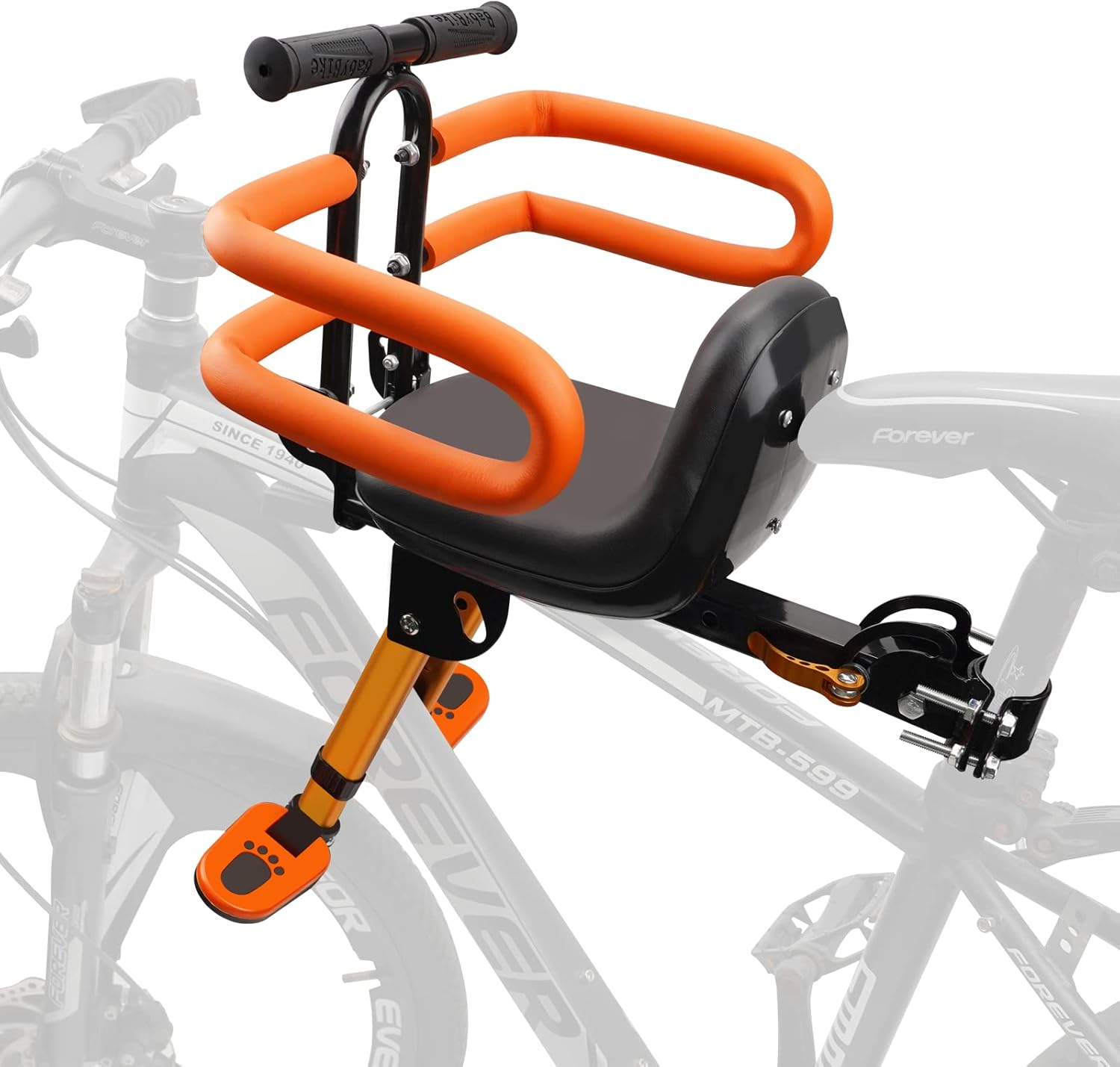 Kids Bike Seat with Handlebar Attachment, Detachable Front Mounted Child Bicycle Seats with Foot Pedals for Children 2~5 Years, Compatible with All Adult Mountain Bikes (Handle+Seat)