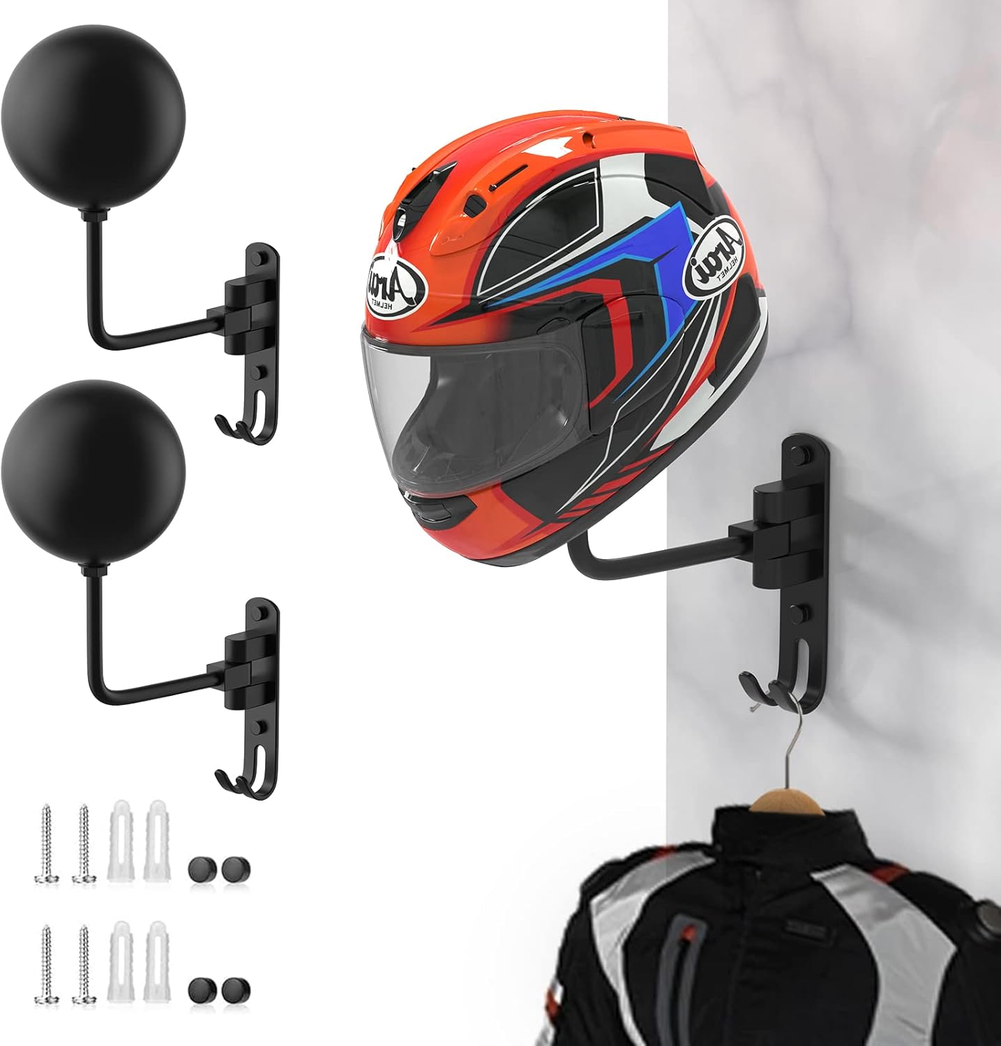 Helmet Hanger Wall Mount 180° Swivel Helmet Holder for Motorcycle Bike Racing Outerwear Sports Gear
