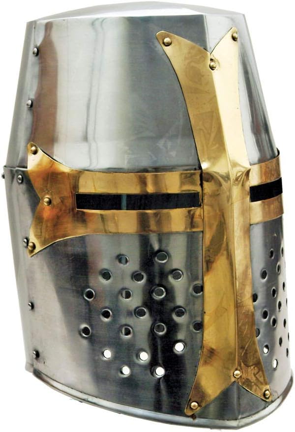 Szco Supplies 14” Decorative Barrel Brass Helm Crusader Helmet (910902) Szco Supplies 14” Decorative Barrel Brass Helm Crusader Helmet (910902)