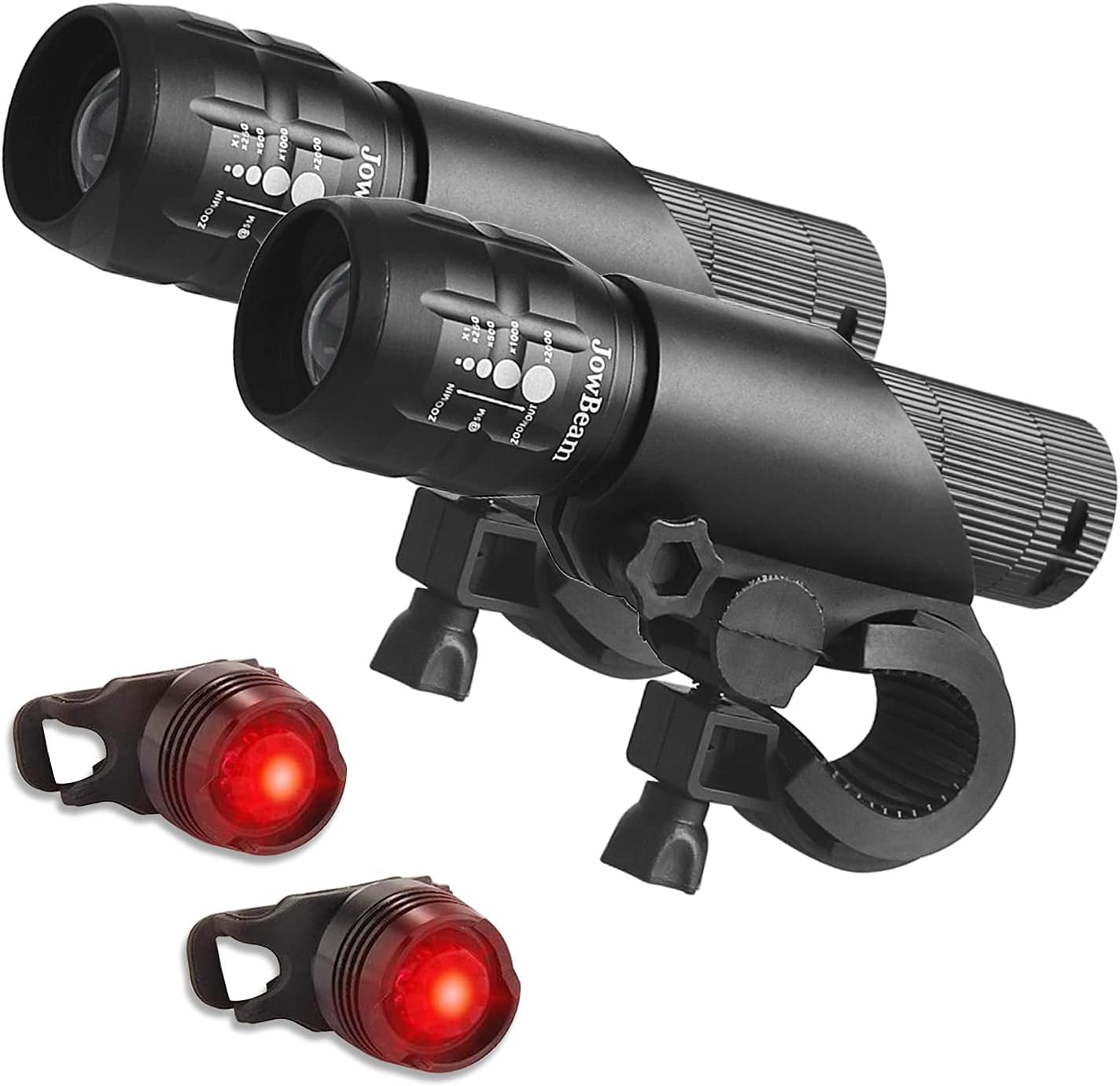 2 Packs Bike Light Set Super Bright Focus Adjustable Front Headlight and Rear LED Mountain Bicycle Light, Mount Included JB866