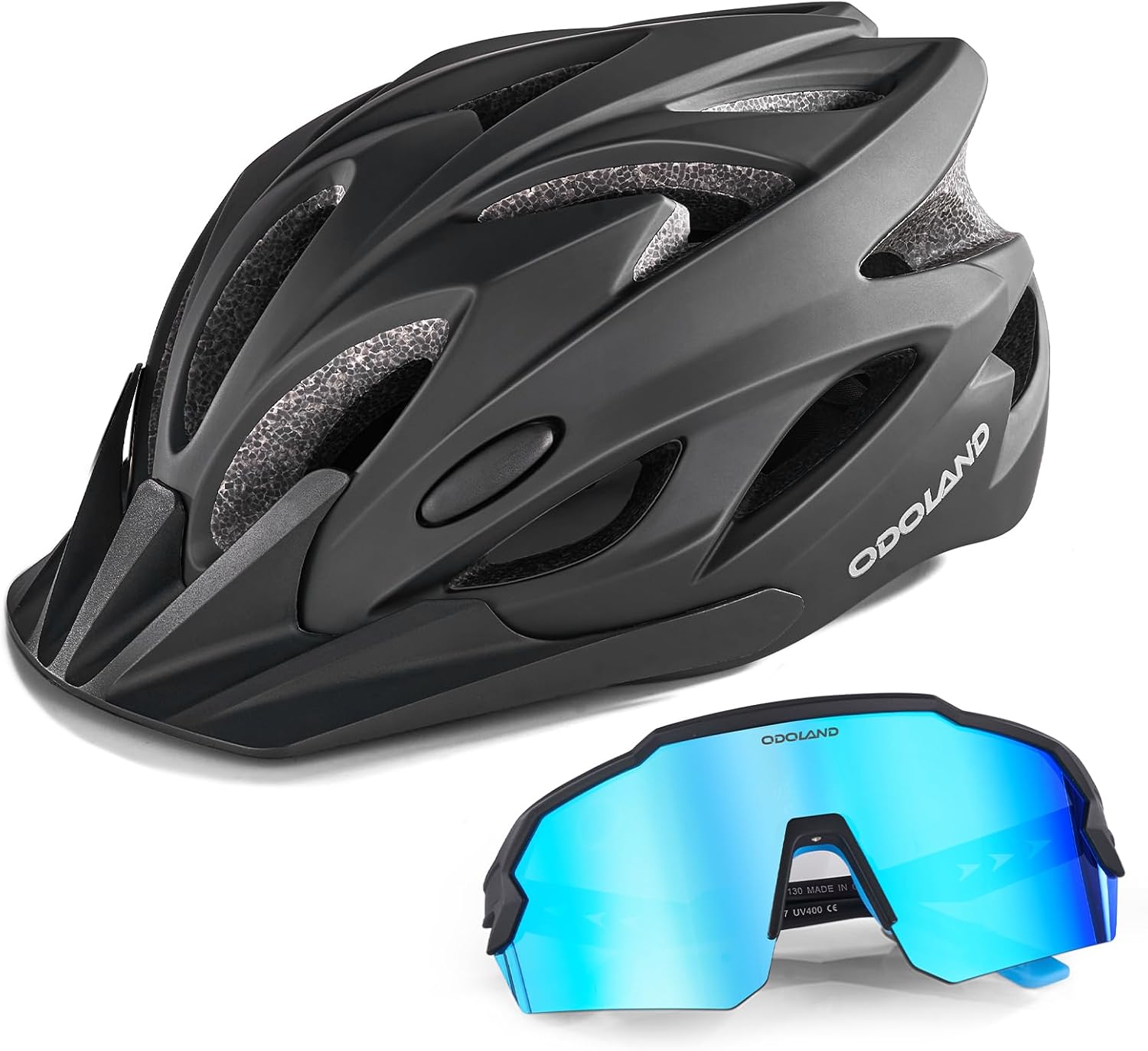 Odoland Adult Bike Helmet and Cycling Sunglasses Set for Men & Women, Safety Certified Bicycle Helmet with UV Protection Glasses for Mountain, Skating, Road, City Commuting & Outdoor Riding