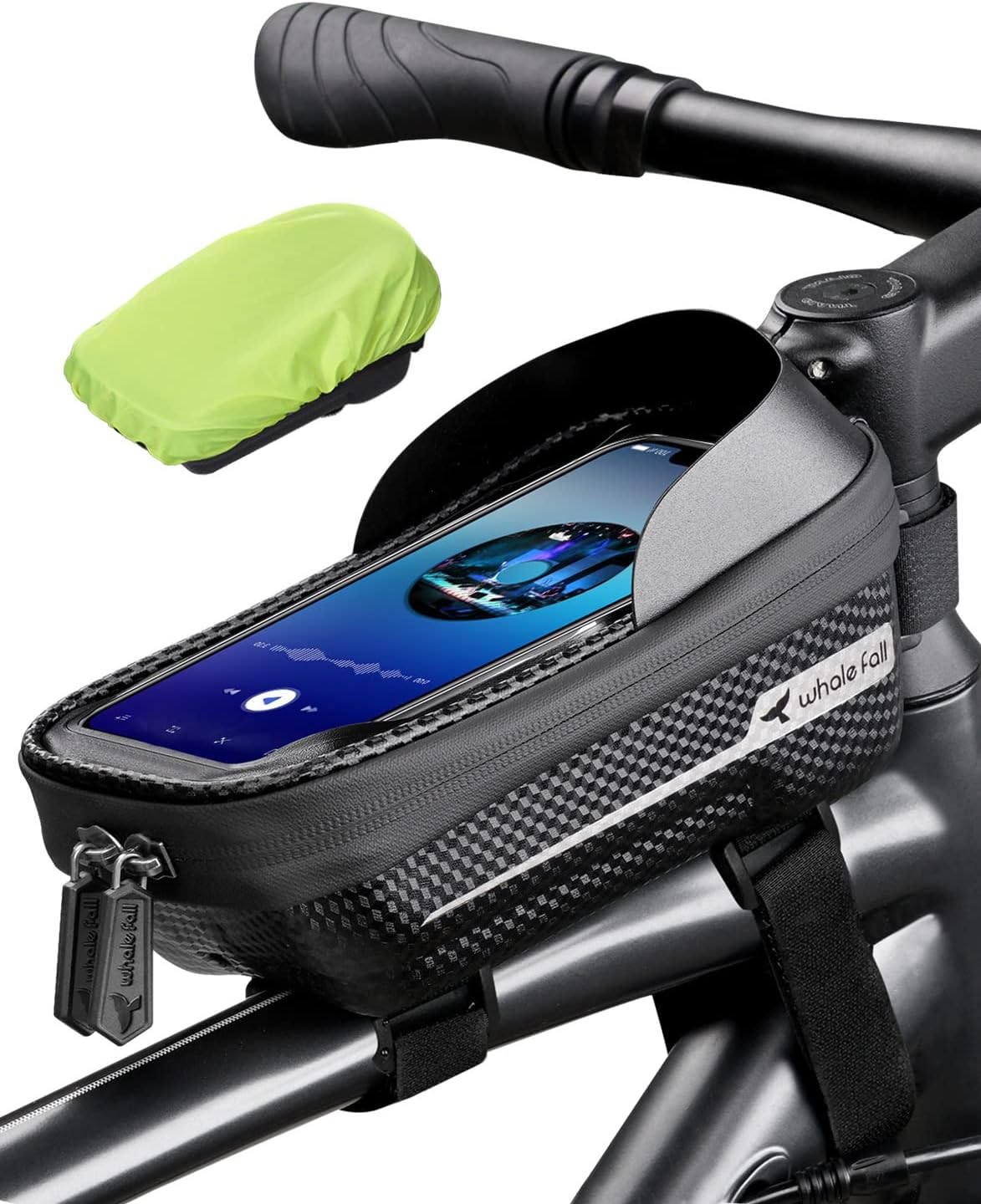 whale fall Bike Frame Bag Waterproof, 3D Eva Hard Shell, Bike Phone Holder, Bicycle Top Tube Bag, Cycling Pouch with Rain Cover, Bike Accessories for Phones Under 7″