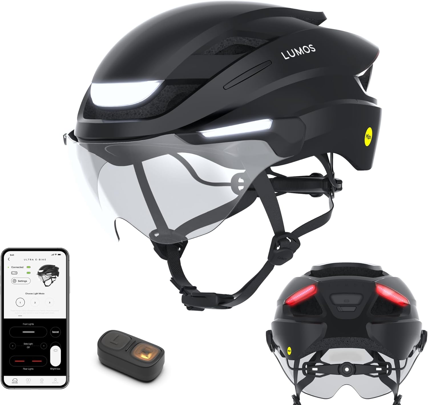Lumos Ultra E-Bike Smart Helmet | NTA 8776 Certified | Front & Rear LED Lights | Retractable Face Shield | App Controlled | EBike, Scooter, Cycling, Bicycle | Adults, Men Women
