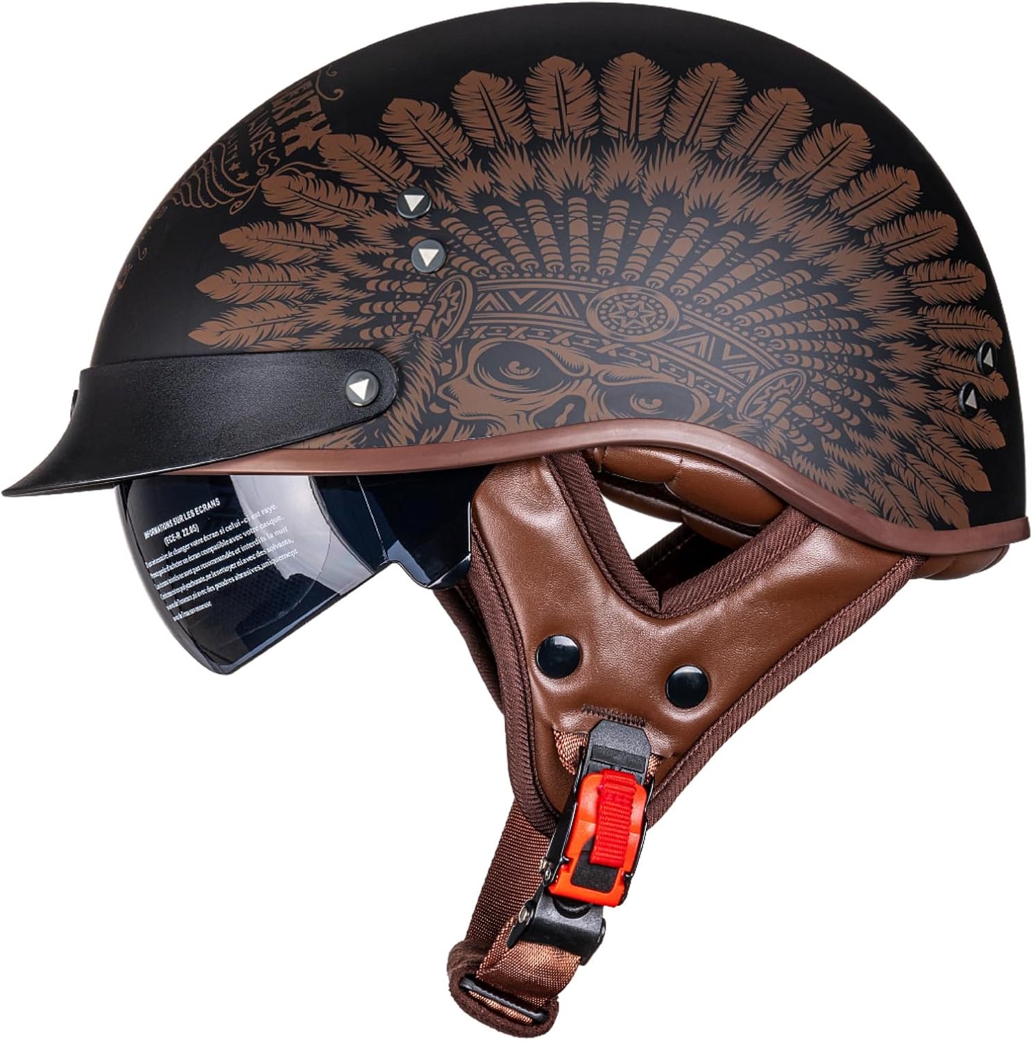 VCOROS Half Helmet Motorcycle DOT Approved Open Face Helmet with Sun Visor and Quick Release Buckle for Adults Men and Women (F02-Indian, L)
