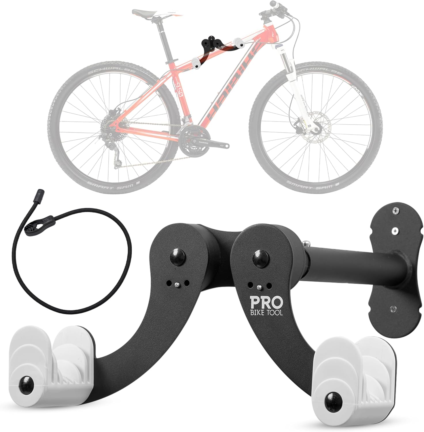 PRO BIKE TOOL Bike Wall Mount – Horizontal Indoor Bike Rack for 1 Bicycle – Bike Rack for Garage – Safe and Secure Bike Hook for Road, Mountain or Hybrid Bikes – Bike Hanger, Bicycle Storage – White