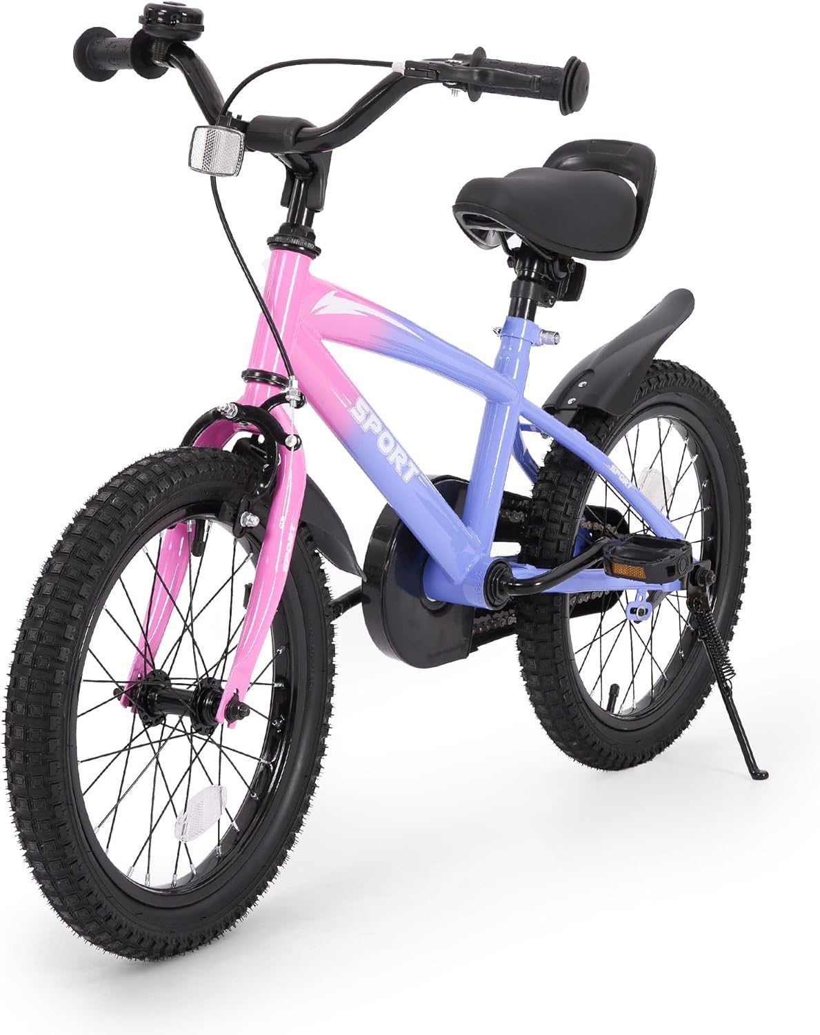 Kids Bike for Boys Girls 16 inches Kid Bicycle with Kickstand Training Wheels Sturdy Frame Adjustable Seat Handbrake and Coaster Brake for Rider Height 41 to 46 Inch (Gradient Purple)