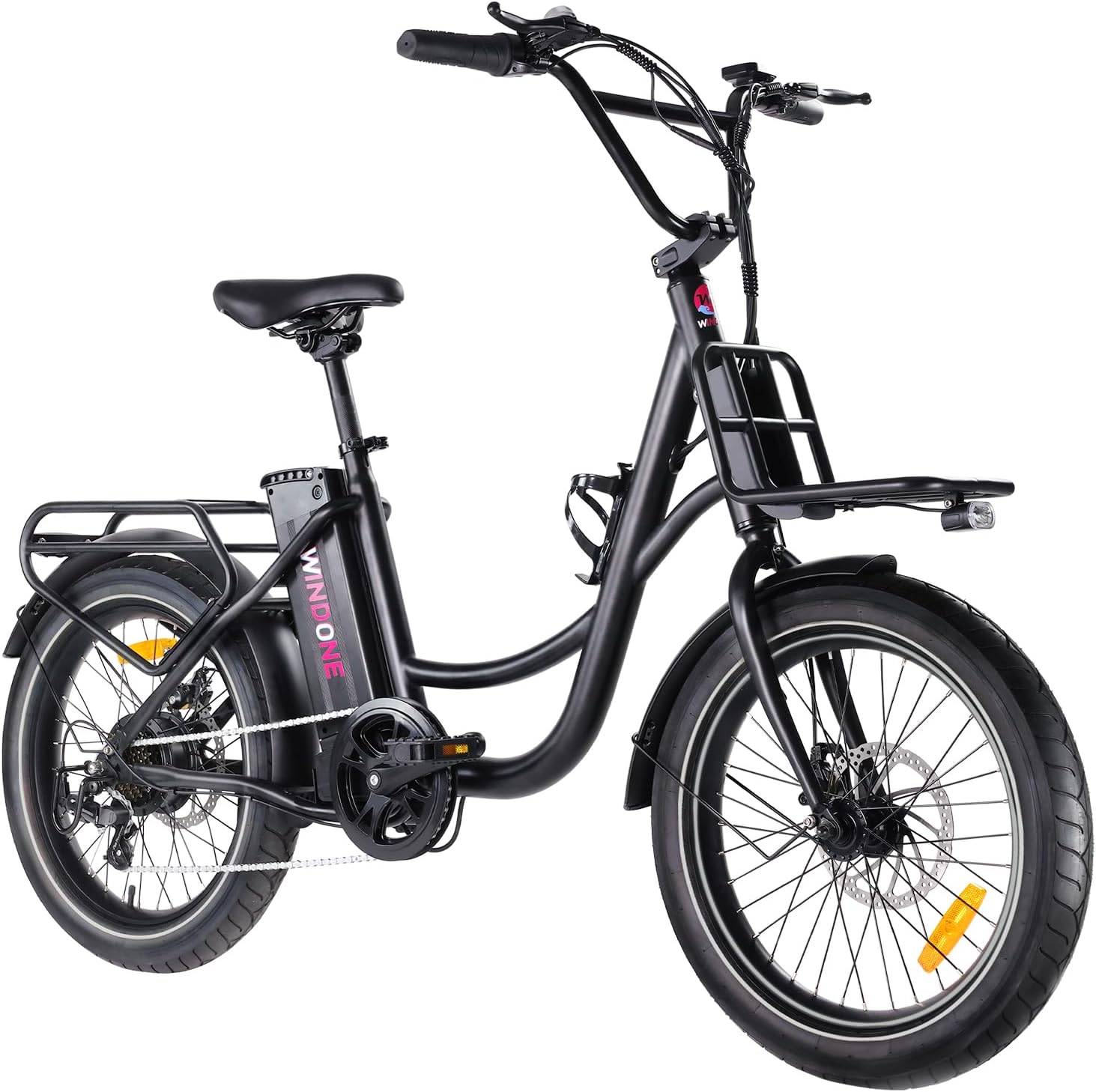 Windone E20 Electric Bike for Adults, 20MPH Max Speed, 40 Miles Range, 20″ × 3.0″ Fat Tire, 350W Motor, 7-Speed, 374Wh Removable Battery, UL 2849 Certified Ebike