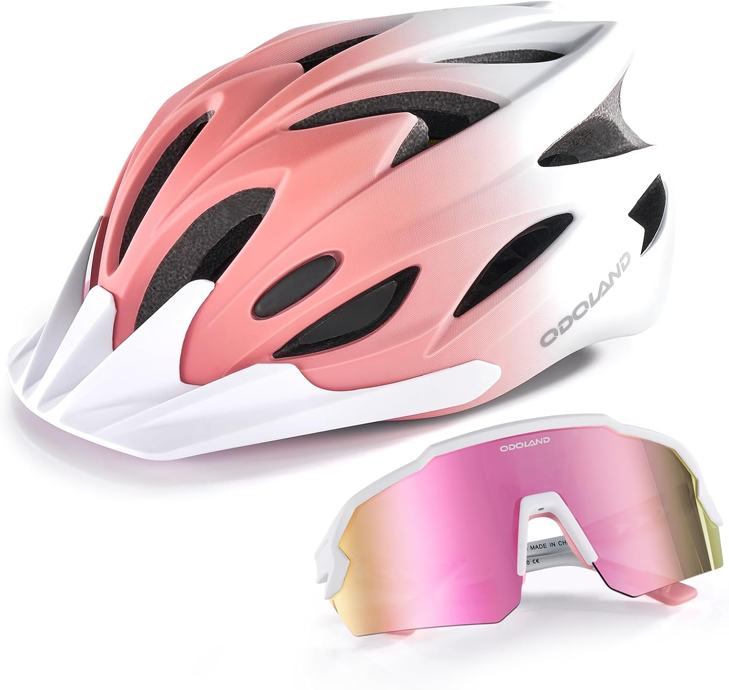 Odoland Adult Bike Helmet and Cycling Sunglasses Set for Men & Women, Safety Certified Bicycle Helmet with UV Protection Glasses for Mountain, Skating, Road, City Commuting & Outdoor Riding