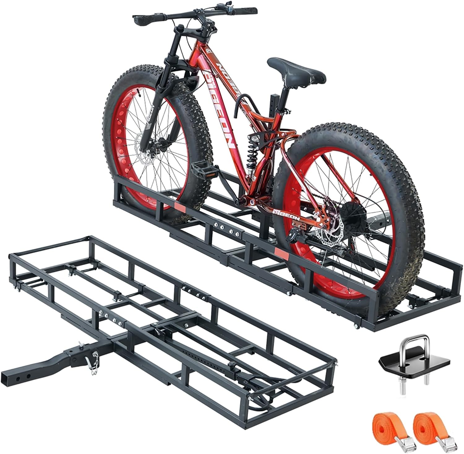 Hitch-Mount Bike Rack for Ebike Heavy-Duty – Comes with Cargo Carrier Fits 2 Electric Fat-Tire Mountain Bicycles Fits 2″ Receiver for Car Trailer SUV Truck RV Minivan