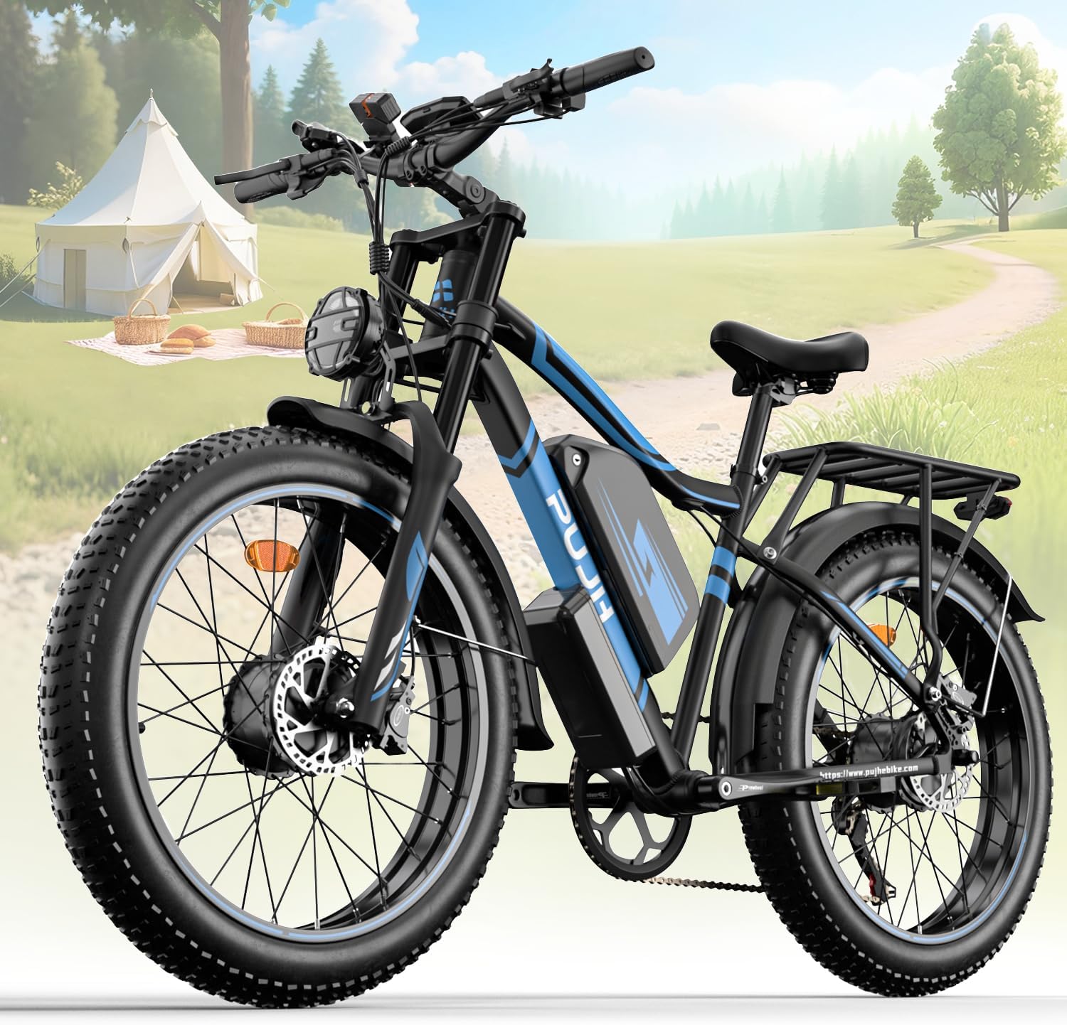 Ebike for Adults Dual Motors 5000W 60V 25Ah 24” Fat Tire Fast MAX 45mph up to 100 Mile Adult Electric Bicycles Full Suspension Hydraulic Brake Class 3 Off-Road Hunting Electric Bike for Men