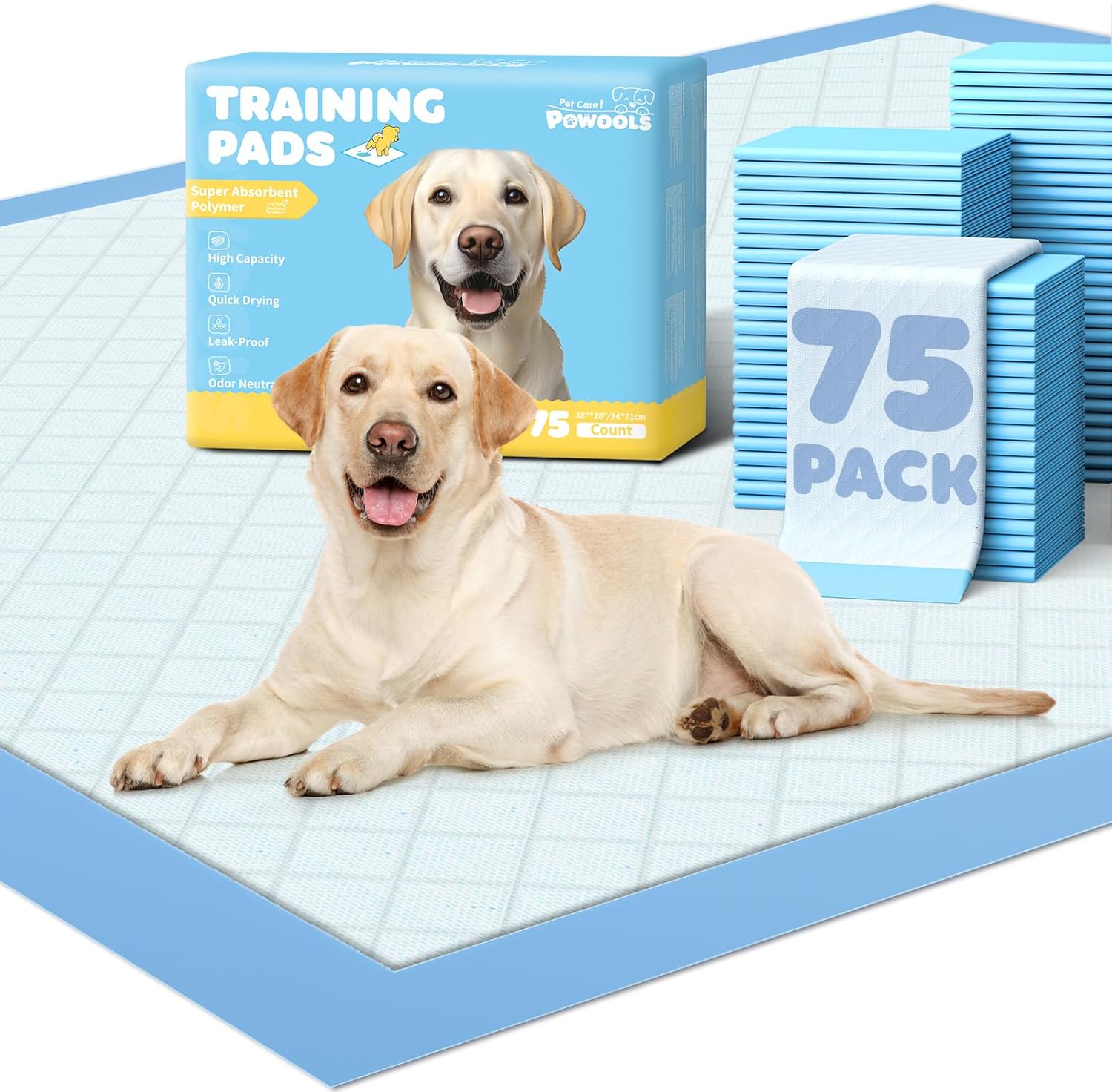 75-Pack XX-Large Puppy Pads – 38″ x 28″ Pee Pads for Dogs Potty Training with Leak-Proof Quick-Dry Design, 6-Layer Wee Wee Pads for Dogs, Blue