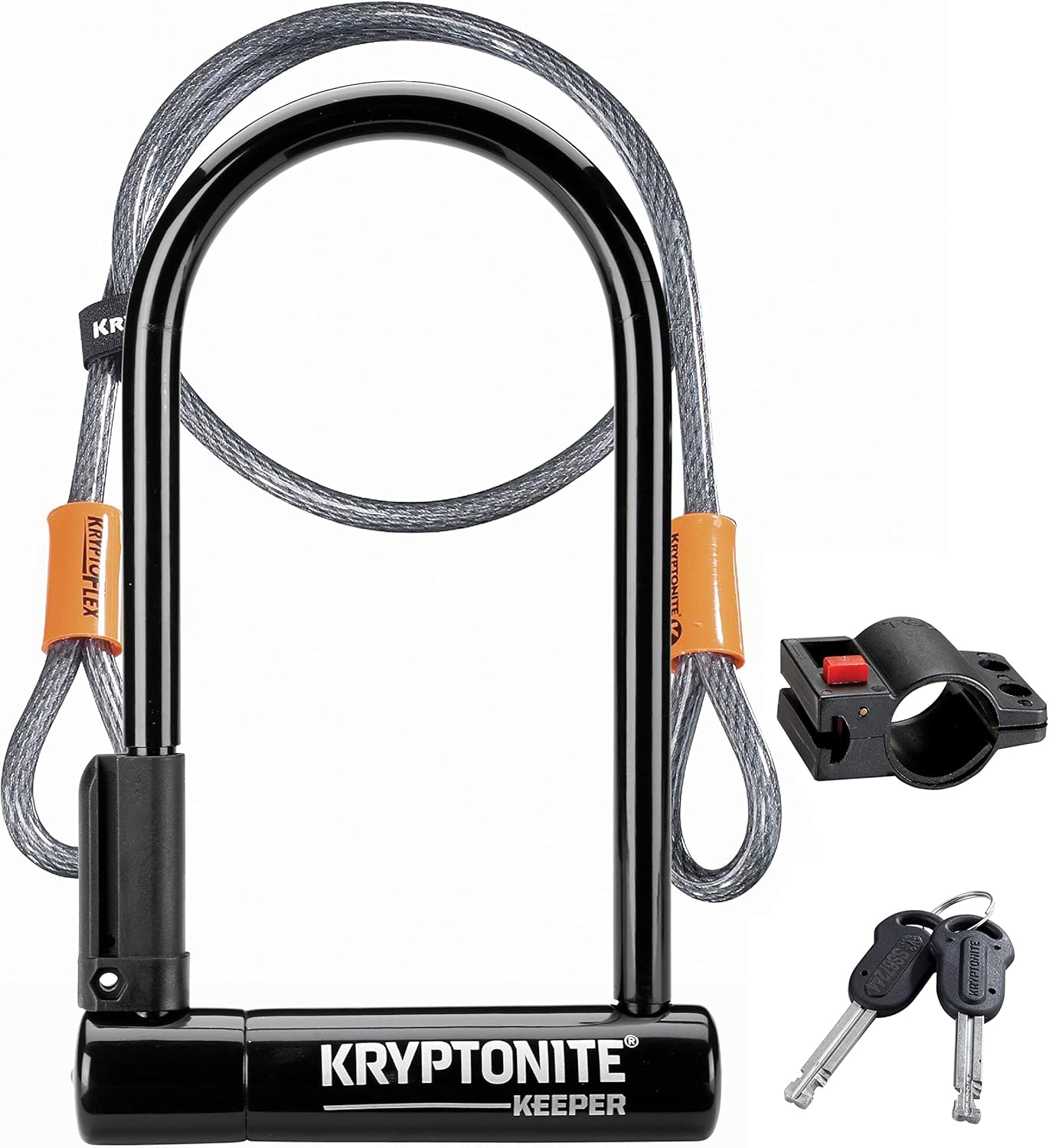 Kryptonite Keeper Bike U-Lock Standard with Braided Steel Cable, Heavy Duty Anti-Theft Bicycle U Lock, 12mm Shackle and 10mm x4ft Length Security Cable with Mounting Bracket and Keys,Black Kryptonite Keeper Bike U-Lock Standard with Braided Steel Cable, Heavy Duty Anti-Theft Bicycle U Lock, 12mm Shackle and 10mm x4ft Length Security Cable with Mounting Bracket and Keys,Black