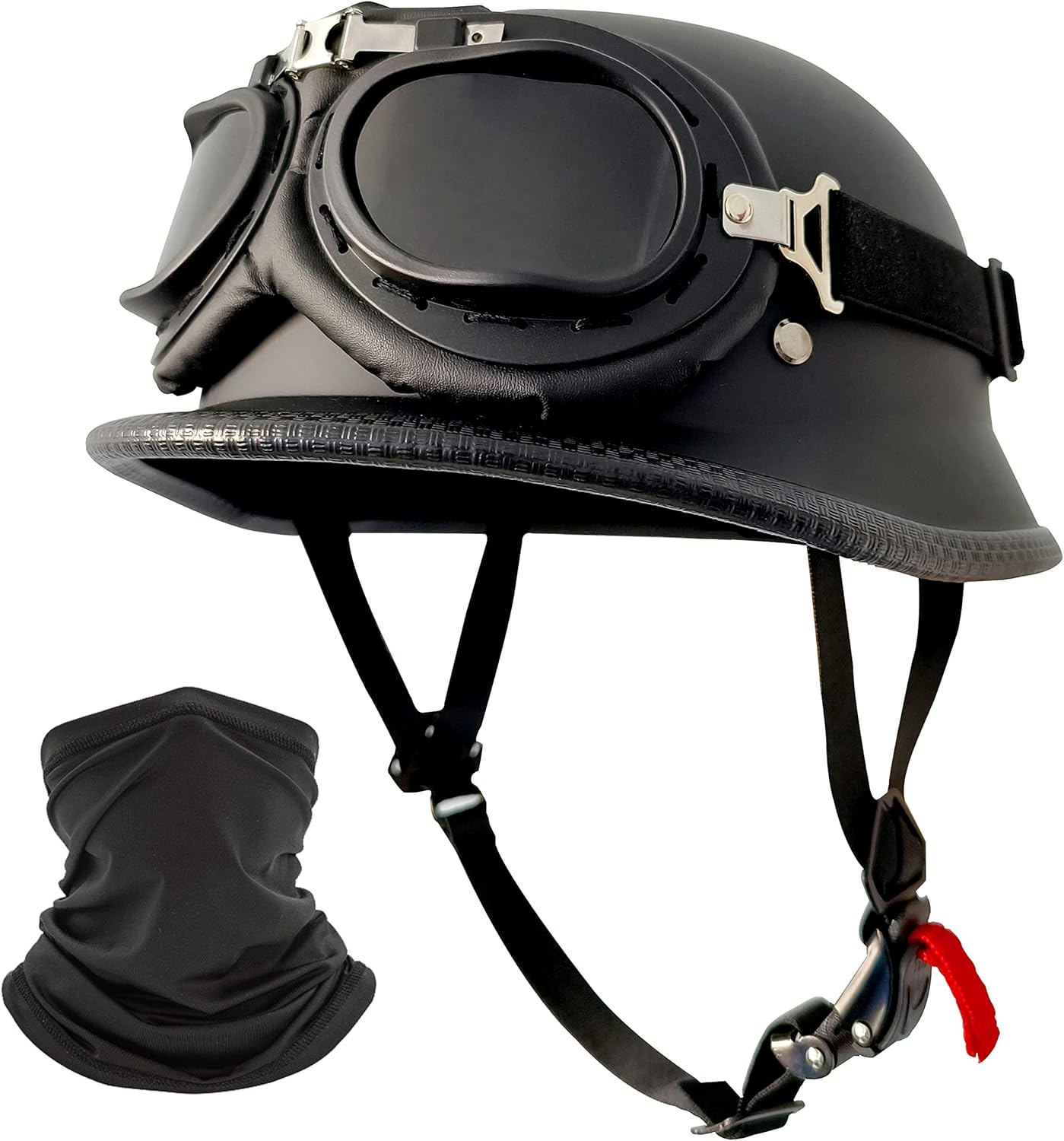 Motorcycle Helmet German Style Half Helmet Skull Cap Adult Men Women Shell Helmet, DOT Approved Retro Face Helmet for Cruiser Scooter Chopper (XL)