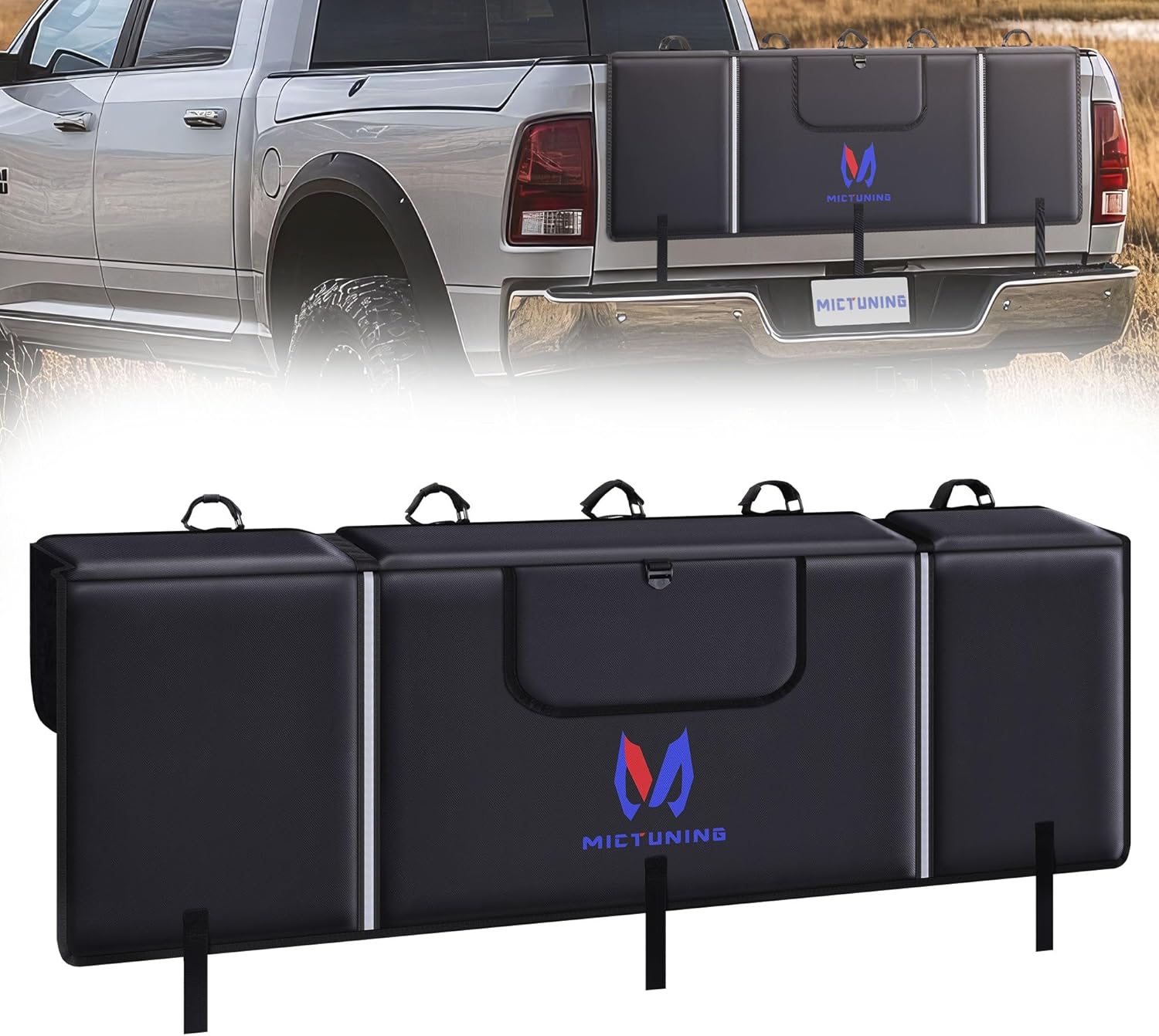 MICTUNING Tailgate Bike Pad for Mountain Bike, Secure 5 Bikes on Truck, ScratchResistant Tailgate Pad with Reflective Strips and Tool Pocket, for Outdoor Bicycle Transportation