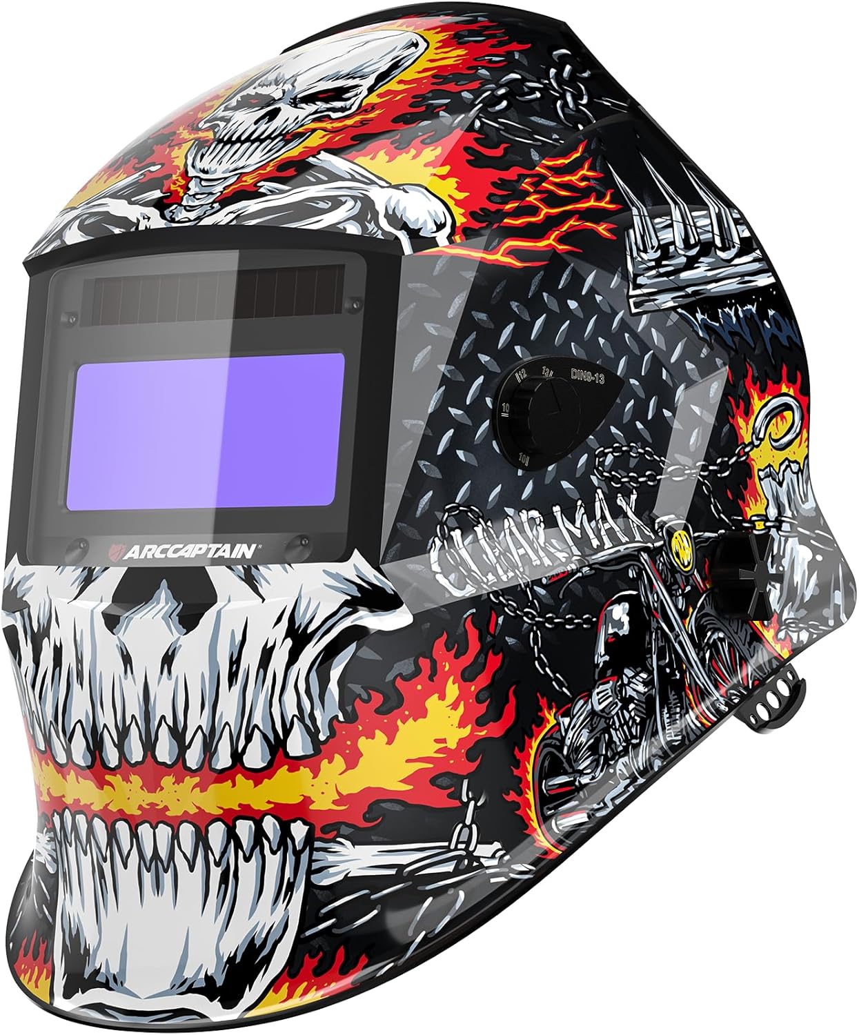 ARCCAPTAIN Welding Helmet Auto Darkening, 1/1/1/1 True Color Welding Hood, 4 Arc Sensor 1/25000s Response Time Solar Powered Weld Hood Helmet HSH-S800 Skeleton Knight