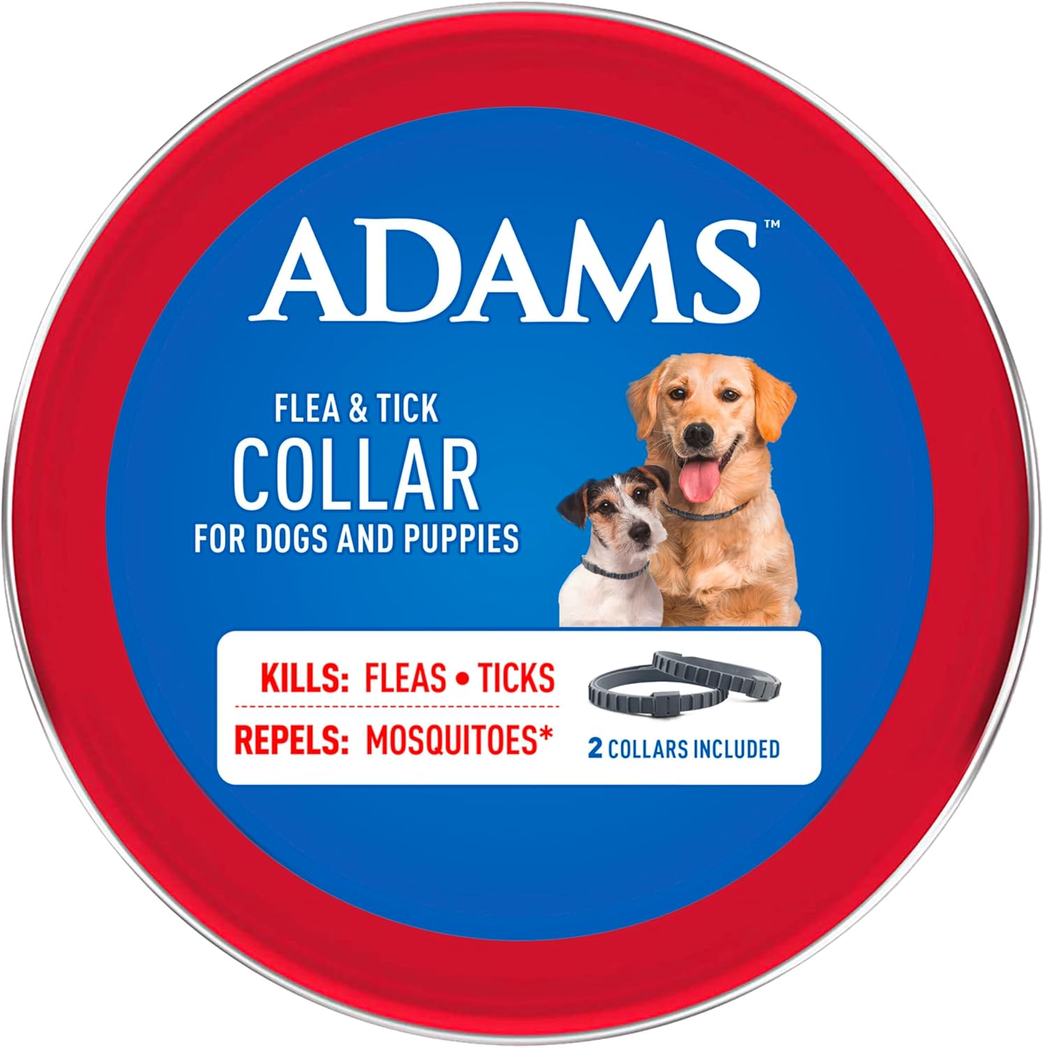 ADAMS Flea & Tick Collar for Dogs & Puppies, 2 Pack, 12 Month Protection, Adjustable One Size, Kills Fleas, Ticks & Repels Mosquitoes, Excluding California