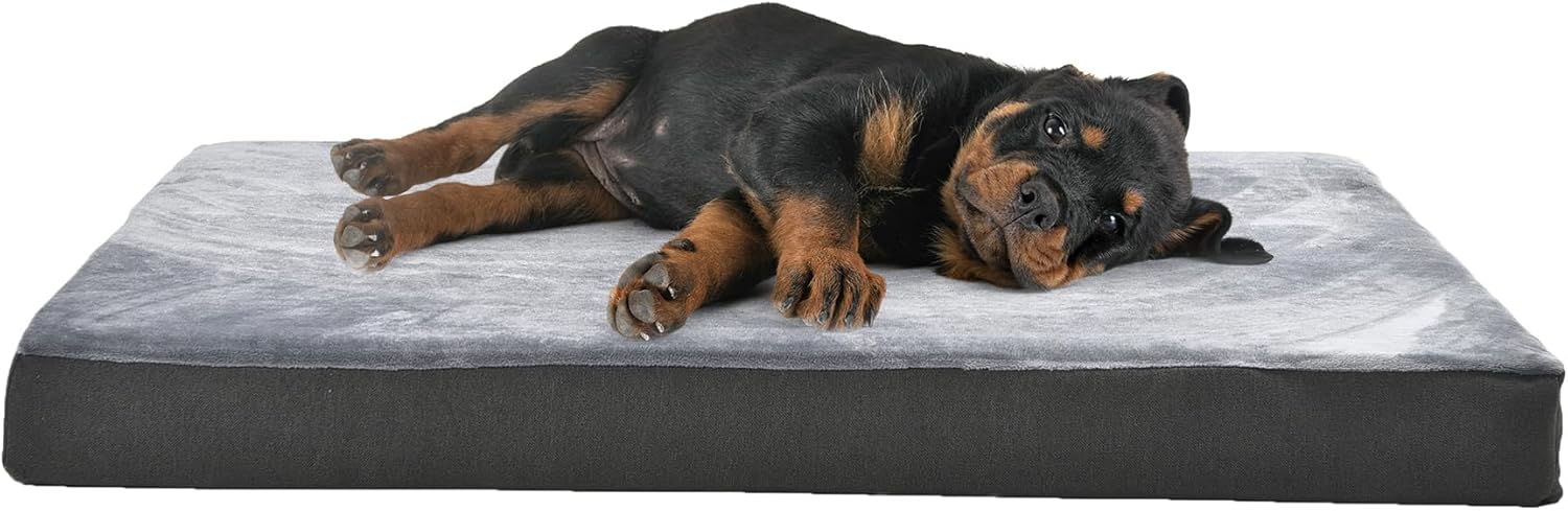 Amazon Basics Dog Bed with Cooling Gel Memory Foam, Pressure-Relief Support for Dogs up to 50lbs, Non-Slip Bottom, Machine Washable Cover, Large Sized (35″ x 22″), Grey
