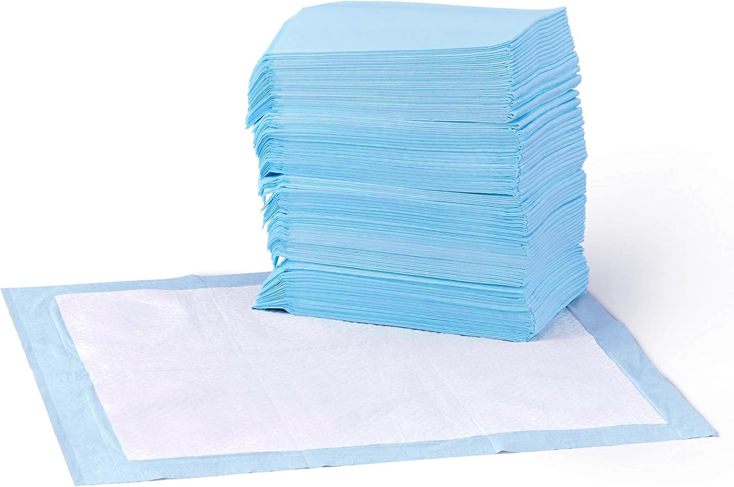 Amazon Basics Dog and Puppy Pee Pads, 5-Layer Leak-Proof Super Absorbent, Quick-Dry Surface, Potty Training, Regular (22×22″), 50 Count, Blue & White
