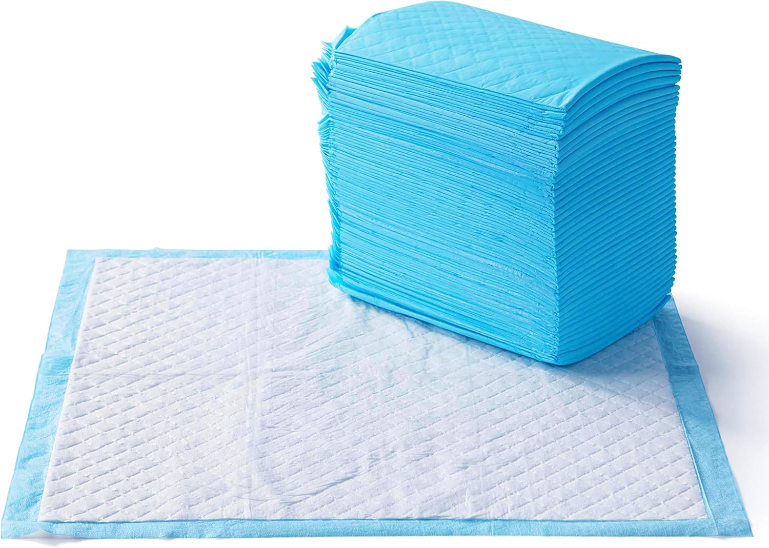 Amazon Basics Heavy Duty Dog and Puppy Pee Pads, 5-Layer Leak-Proof Ultra Absorbent, Quick-Dry Surface, Potty Training, Regular (24×23″), 50 Count, Blue & White Amazon Basics Heavy Duty Dog and Puppy Pee Pads, 5-Layer Leak-Proof Ultra Absorbent, Quick-Dry Surface, Potty Training, Regular (24×23″), 50 Count, Blue & White