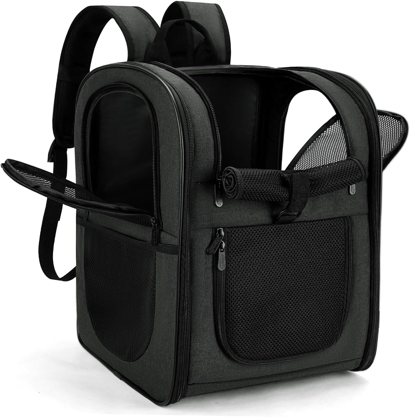 Apollo Walker Dog & Cat Carrier Backpack for 4-15lb Pets – Ventilated Safe Design with Padded Back Support, Breathable Mesh Pet Backpack for Hiking, Travel, Outdoor (Black)