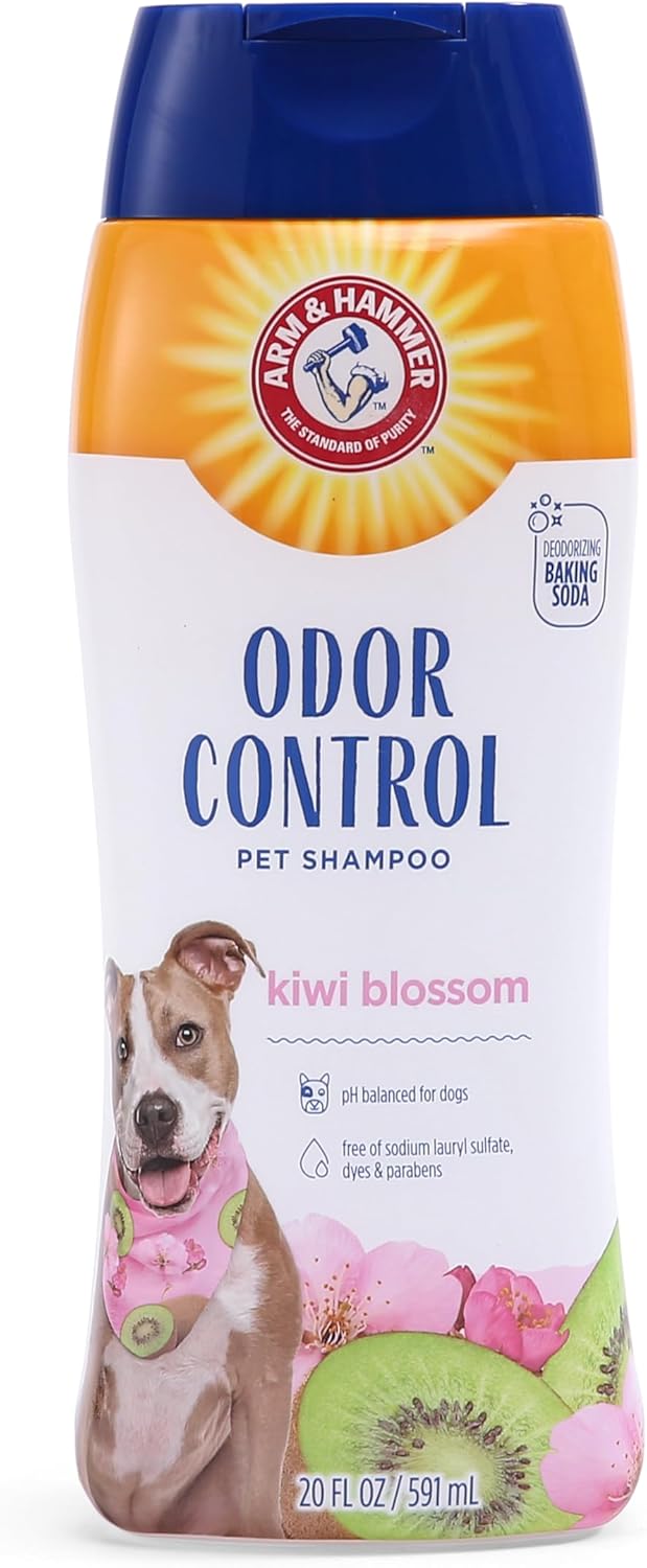 Arm & Hammer Deodorizing Dog Shampoo for Smelly Dogs & Puppies with Baking Soda, Moisturizing Dog Shampoo for Sensitive Skin – Dog Odor Shampoo – Kiwi Blossom Scent, 20 Fl Oz