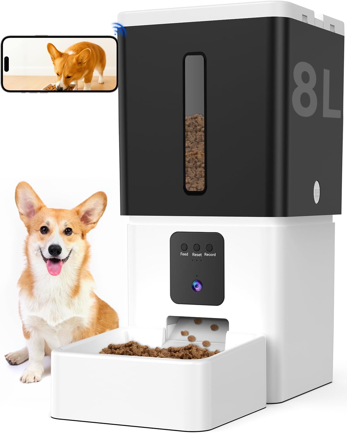 Automatic Dog Feeder with Camera: 8L/33 Cups 5G WiFi Timed Food Dispenser for Medium Dogs – 1080P HD Night Vision Video Recording 2-Way Audio APP Control