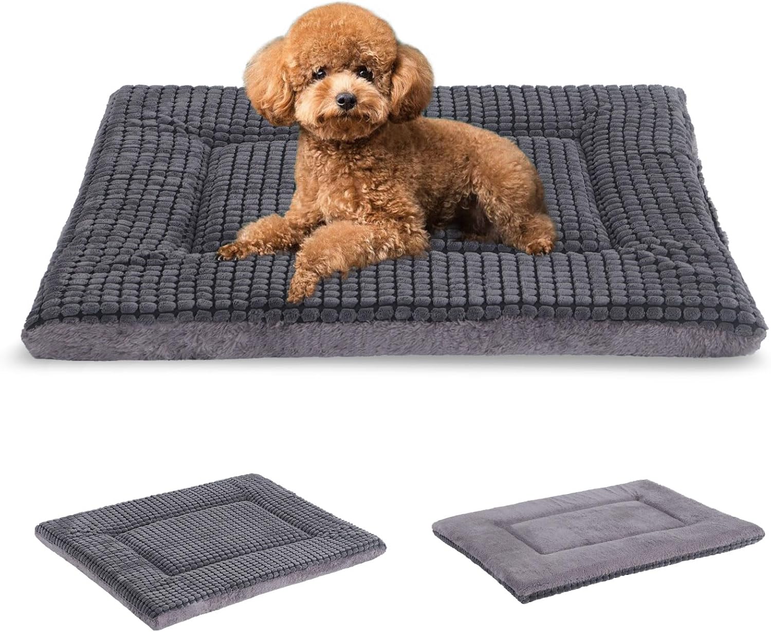 BVAGSS Dog Bed Mat,Reversible Dog Crate Pad, Memory Foam Dog Beds, Soft Warm Pet Cushion for Small Medium Dogs, Washable Pet Sleeping Mattress Kennel Bed Pad XH079 (24”x18”x1.6”,Light Grey)