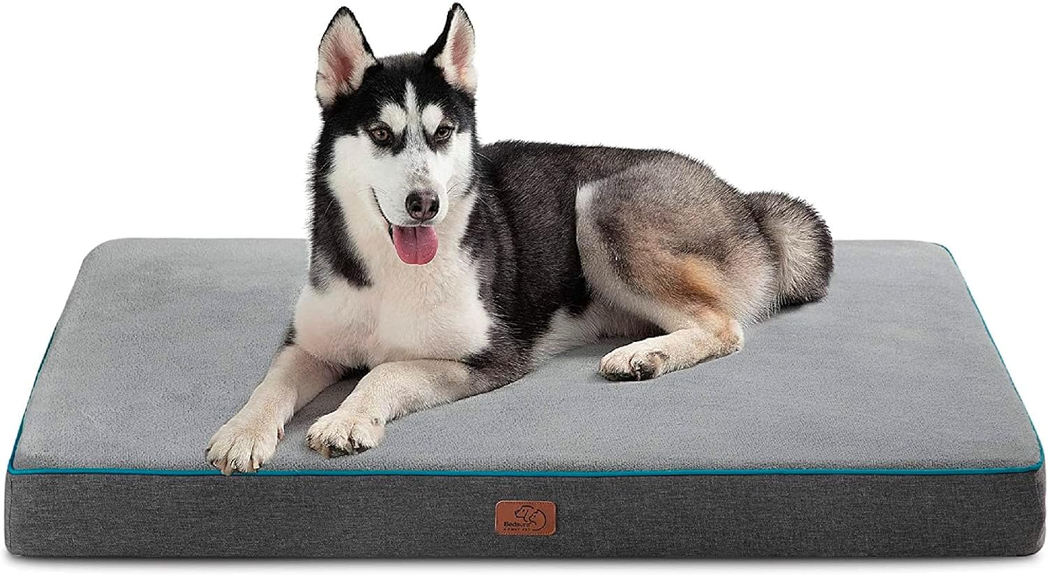 Bedsure Memory Foam Dog Beds Large Sized Dog – Orthopedic Pet Beds for Crate with Removable Washable Cover and Nonskid Bottom, Plush Flannel Fleece Top Pet Mat, Grey