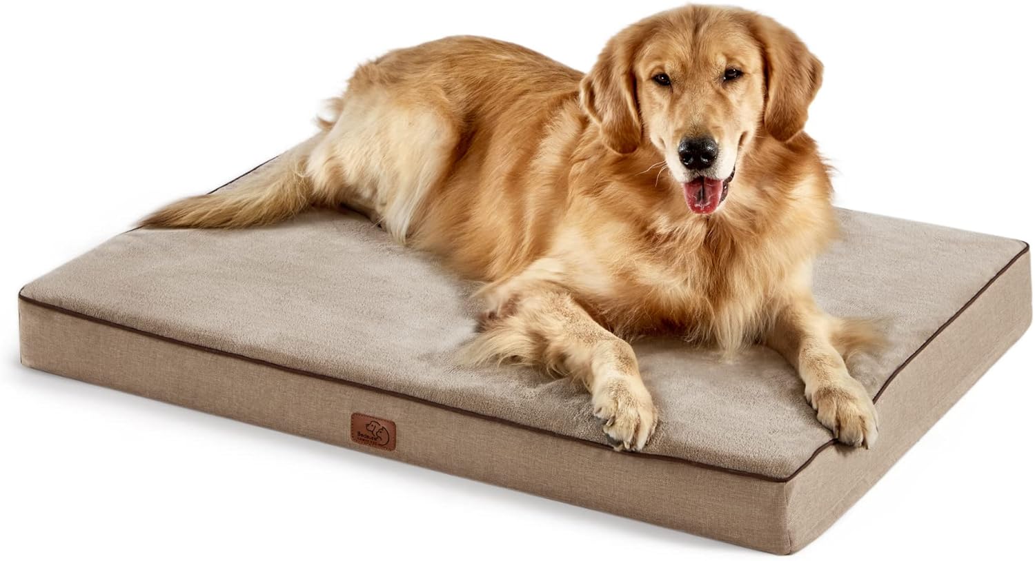 Bedsure Memory Foam Dog Crate Bed for Extra Large Dogs – XL Orthopedic Pet Beds with Removable Washable Cover and Nonskid Bottom – Plush Flannel Fleece Top Pet Mat, Khaki