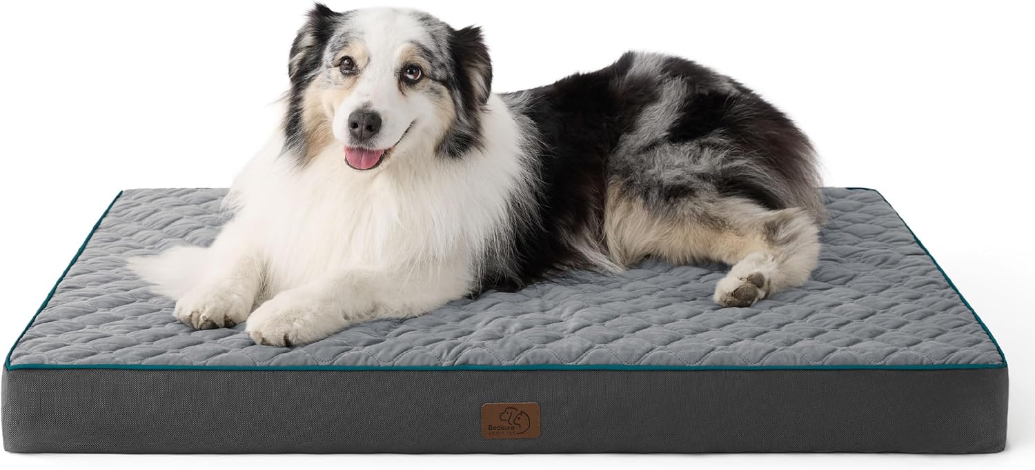 Bedsure Orthopedic Dog Bed for Extra Large Dogs and Crate – Thick Memory Foam Pet Mattress with Removable Washable Cover and Egg Crate Foam, Suitable for Pet Up to 100 lbs, XL 41x29x4 Inches, Grey