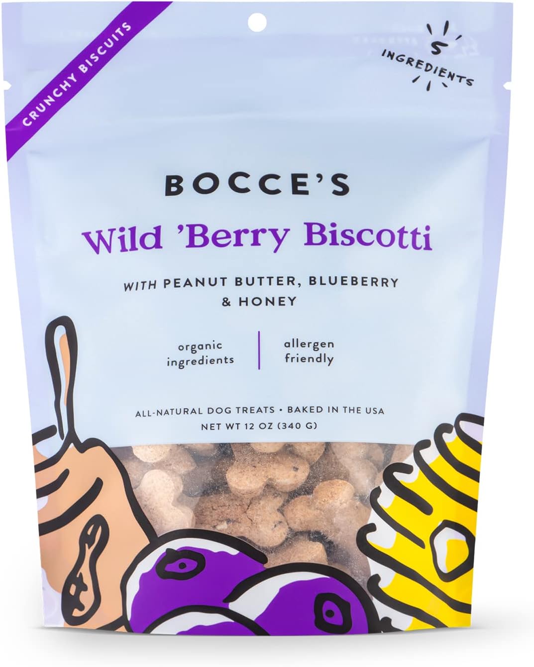 Bocce’s Bakery All-Natural, Small Batch, Organic Dog Treats, Wild ‘Berry Biscotti Biscuits, Wheat-Free, Limited-Ingredient, Made in The USA with 100% Recyclable Packaging, 12 oz Bag