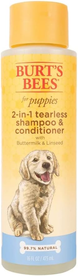 Burt’s Bees for Pets Tear Free Puppy Shampoo and Conditioner – Tearless Dog Wash for Puppies, Pet Grooming Supplies, Gentle Dog Shampoo and Conditioner, Puppy Essentials for Easy Groom, 16 Fl Oz