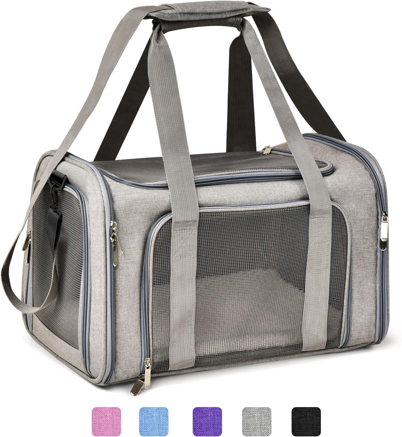 Cat Carriers Dog Carrier Pet Carrier For Small / Medium Cats Dogs Puppies (Up To 15lbs), TSA Airline Approved Small Dog Carrier Soft Sided, Collapsible Waterproof Travel Puppy Carrier – Grey