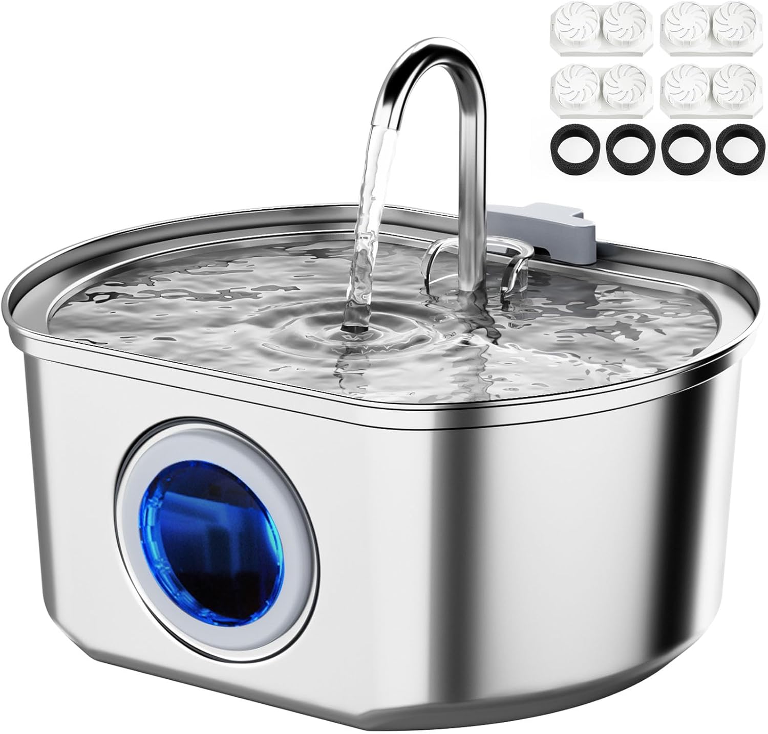 Cat Water Fountain Stainless Steel: 108oz/3.2L Cat Fountain for Drinking- Pet Water Fountain Inside – Automatic Dog Watering Dispenser Bowl – Pet Feeding & Watering Supplies – Water Level Window
