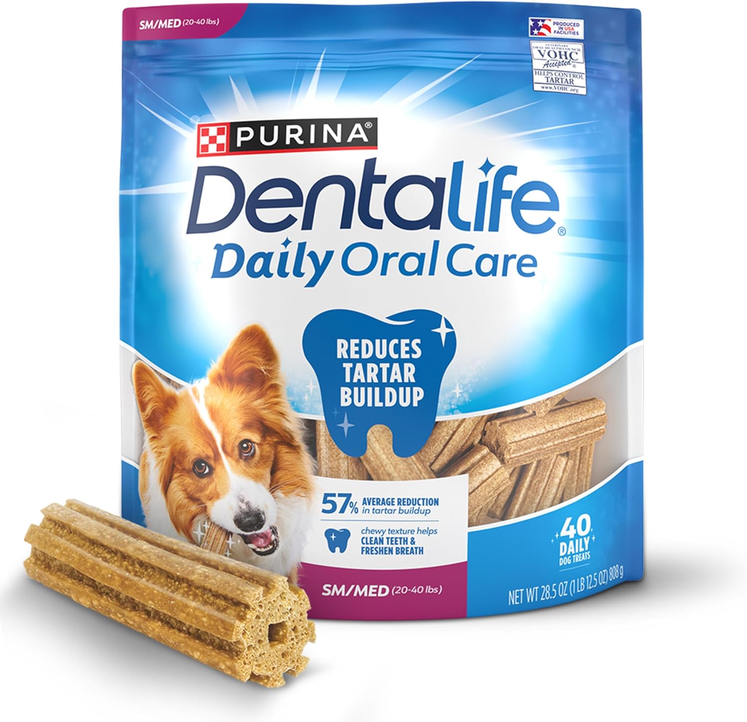 DentaLife Daily Oral Care Dog Treats for Small and Medium Dogs, Chewy Dental Treat to Freshen Breath and Fight Tartar, Chicken Flavor, 28.5 oz., 40 Chews – 40 ct. Pouch